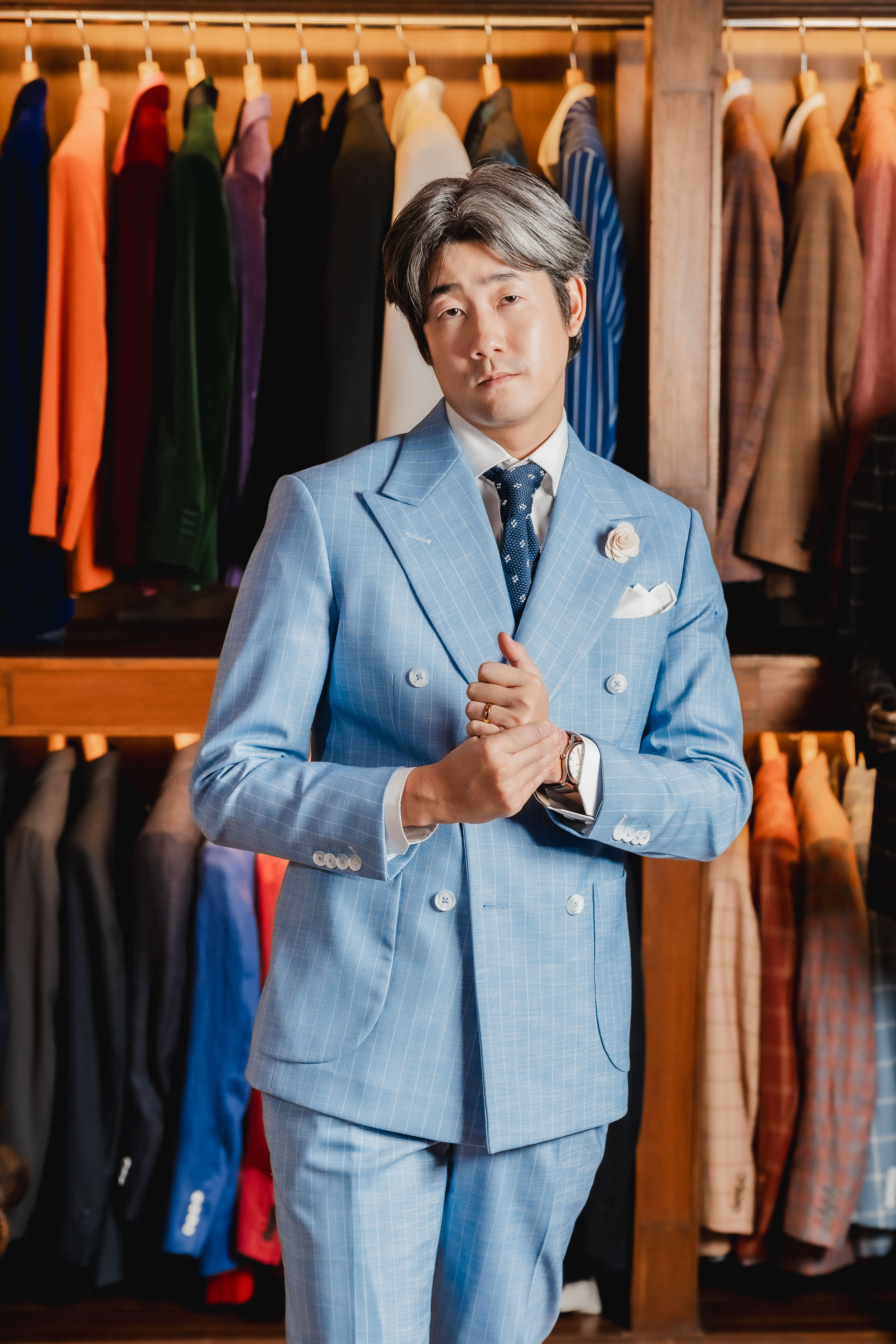 Light blue pinstripe double-breasted